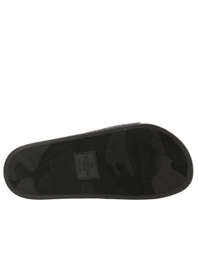 Shop Valentino Flat Sandals  Slide Sandals Rubber With Crystal Rock Band Logo In Black