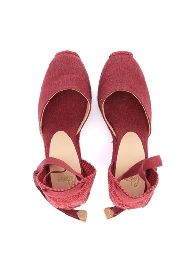 Shop Castaã±er Carina Natural Jute And Cherry Red Wedge Sandal In Rosso