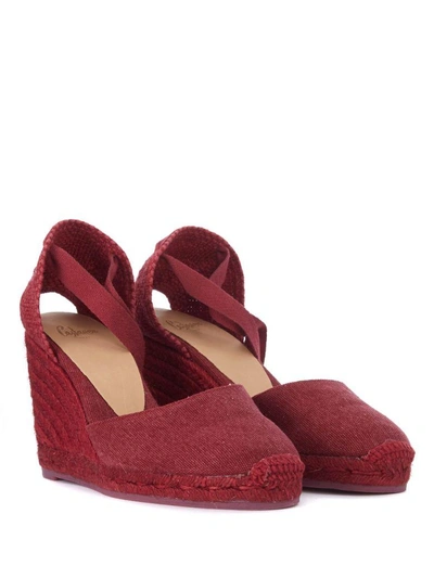 Shop Castaã±er Carina Natural Jute And Cherry Red Wedge Sandal In Rosso