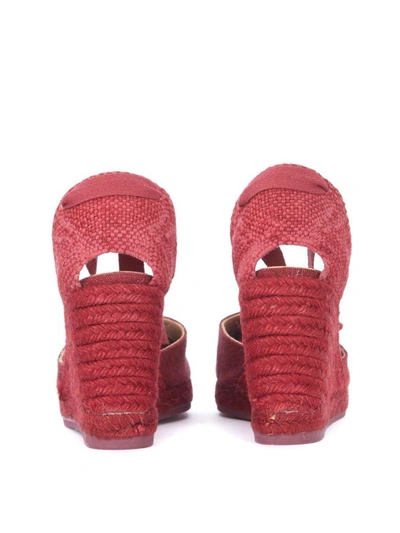 Shop Castaã±er Carina Natural Jute And Cherry Red Wedge Sandal In Rosso
