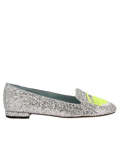 Shop Chiara Ferragni Ballet Flats  Loafers Logomania With Round Toe Maxi Embroidery Of Fluo Eyes Flirting In Yellow