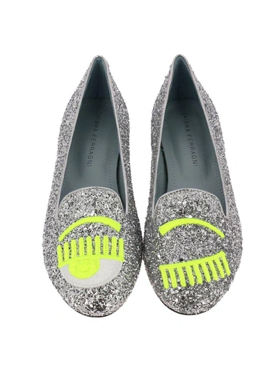 Shop Chiara Ferragni Ballet Flats  Loafers Logomania With Round Toe Maxi Embroidery Of Fluo Eyes Flirting In Yellow