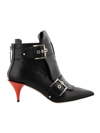Shop Alexander Mcqueen Double Buckle Ankle Boot In Blk-lust Red