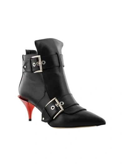 Shop Alexander Mcqueen Double Buckle Ankle Boot In Blk-lust Red