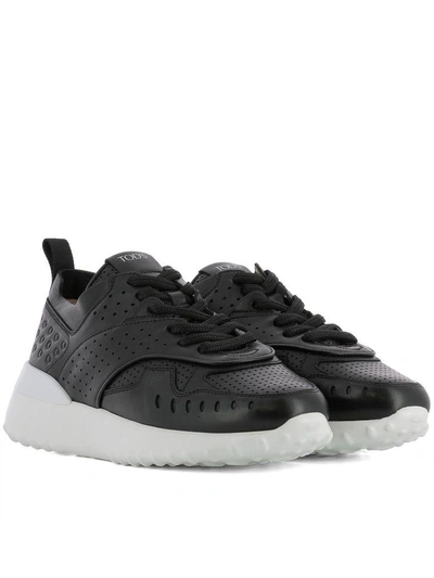 Shop Tod's Black Leather Sneakers