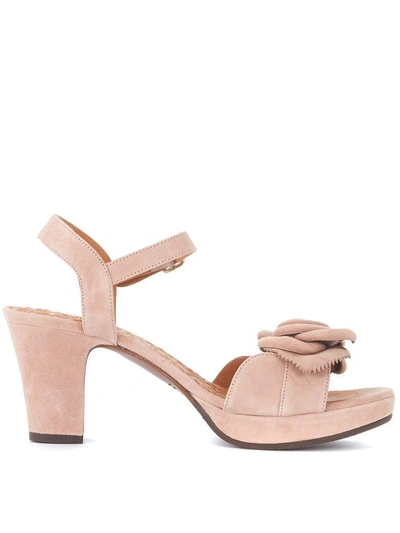 Shop Chie Mihara Blossom Nude Suede Heeled Sandal With Flower In Beige