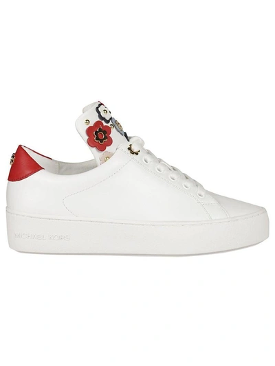 Michael Kors Mindy Red And White Leather Sneaker With Flowers In Optic  White-multi | ModeSens
