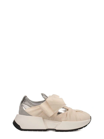 Shop Mm6 Maison Margiela Ivory/silver Metallic Faux Leather Slip On Wedge Sneakers In White - Silver