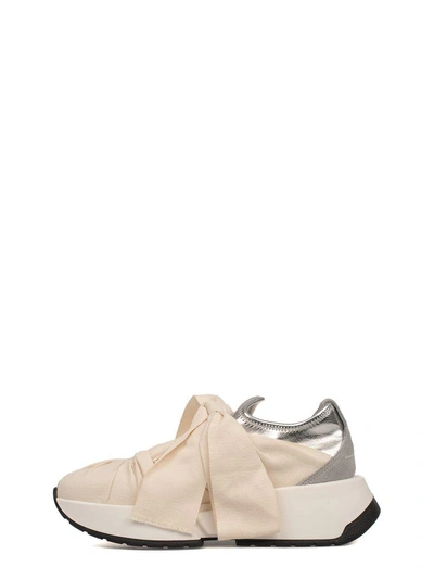 Shop Mm6 Maison Margiela Ivory/silver Metallic Faux Leather Slip On Wedge Sneakers In White - Silver