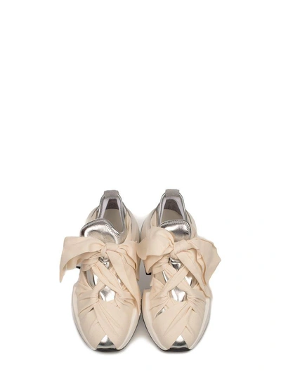Shop Mm6 Maison Margiela Ivory/silver Metallic Faux Leather Slip On Wedge Sneakers In White - Silver