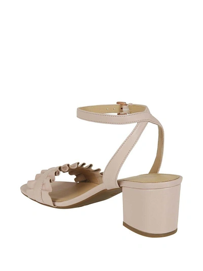Shop Michael Kors Bella Ruffled Mid-heel Sandals In Pink