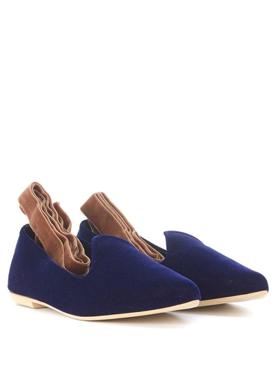 Shop Gia Couture Nikko Brown And Blue Velvet Flats