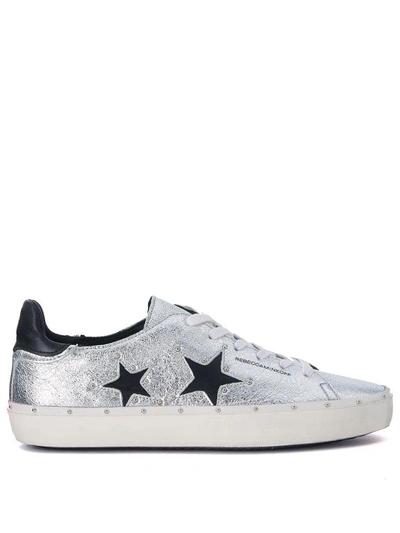 Shop Rebecca Minkoff Michell Silver And Black Leather Sneaker With Studs In Argento