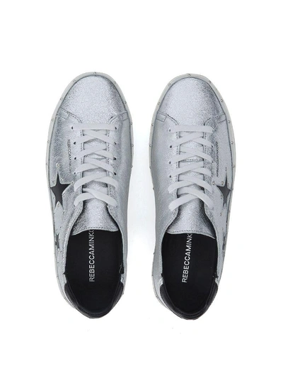 Shop Rebecca Minkoff Michell Silver And Black Leather Sneaker With Studs In Argento