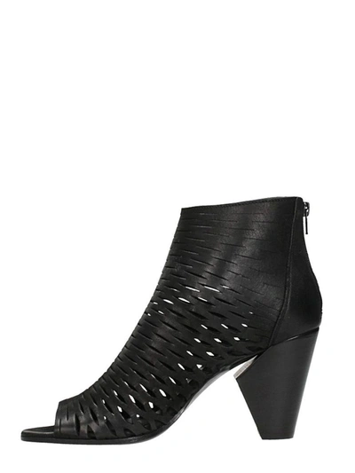 Shop Strategia Open Toe Black Leather Ankle Boots