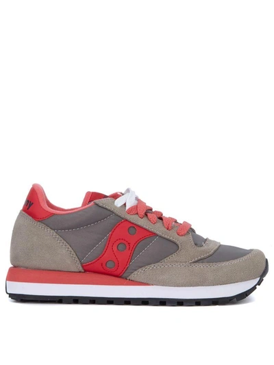 Shop Saucony Jazz Grey And Pink Suede And Nylon Sneakers In Grigio
