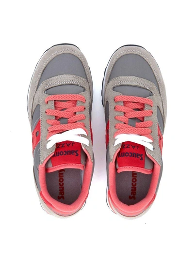 Shop Saucony Jazz Grey And Pink Suede And Nylon Sneakers In Grigio