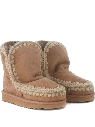 Shop Mou Eskimo 18 Camel Sheepskin Ankle Boots In Beige