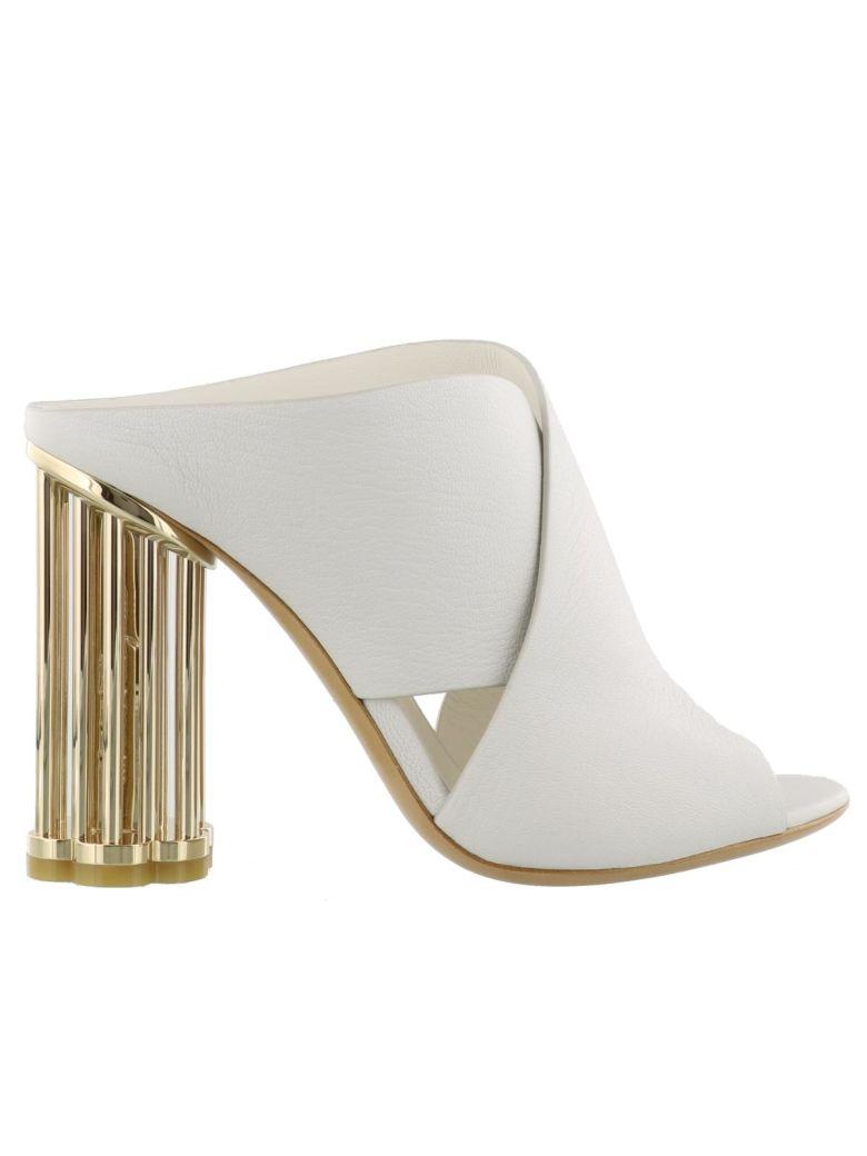 white heels with gold heel
