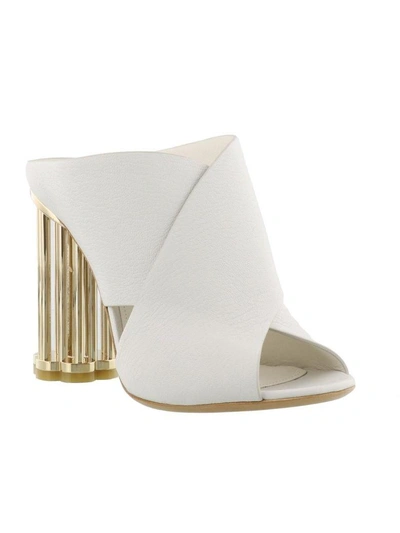 Shop Ferragamo Gabbia Heel Sandals In White Gold