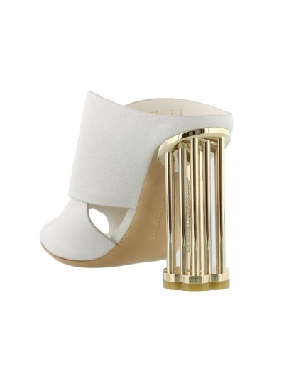 Shop Ferragamo Gabbia Heel Sandals In White Gold