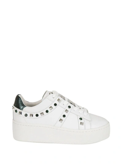 Shop Ash Studded Jewel Embellished Sneakers In Bianco/smeraldo
