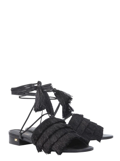 Shop Michael Michael Kors Fringed Sandals In Nero