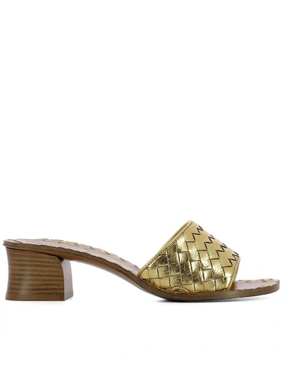 Shop Bottega Veneta Gold Leather Sandals