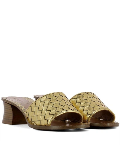 Shop Bottega Veneta Gold Leather Sandals