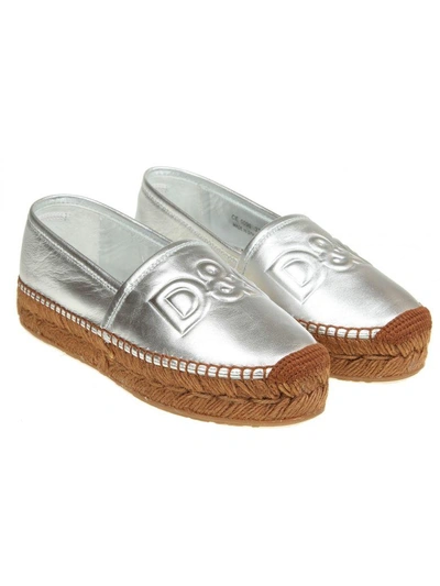 Shop Dolce & Gabbana Espadrillas In Silver Leather With Logo