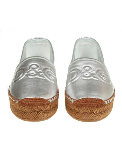 Shop Dolce & Gabbana Espadrillas In Silver Leather With Logo