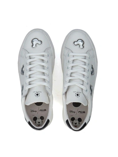 Shop Moa Master Of Arts Moa Mickey Mouse Silver And White Leather Sneaker In Bianco
