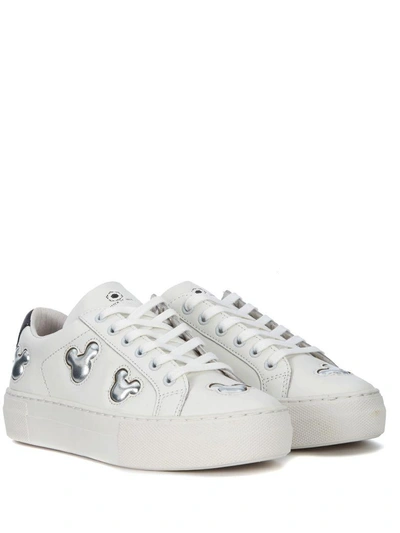Shop Moa Master Of Arts Moa Mickey Mouse Silver And White Leather Sneaker In Bianco