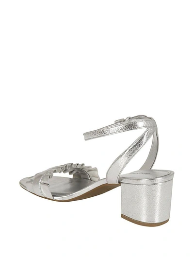Shop Michael Kors Bella Ruffled Mid-heel Sandals In Silver