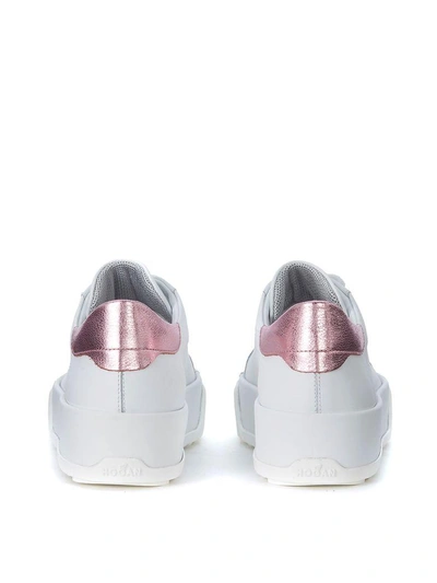 Shop Hogan H320 White Leather And Metal Pink Snaker In Bianco