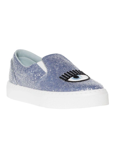Shop Chiara Ferragni Glitter Eye Slip On Sneakers In Blue