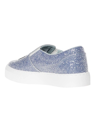 Shop Chiara Ferragni Glitter Eye Slip On Sneakers In Blue