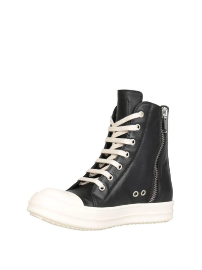 Shop Rick Owens Black Leather High-top Sneakers In Nero