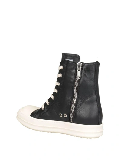 Shop Rick Owens Black Leather High-top Sneakers In Nero