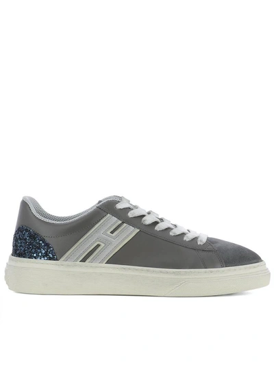 Shop Hogan Grey Leather Sneakers