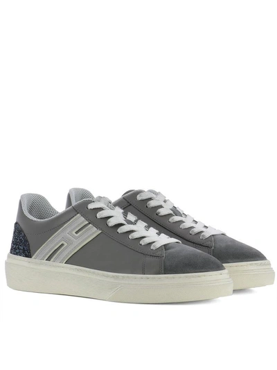 Shop Hogan Grey Leather Sneakers