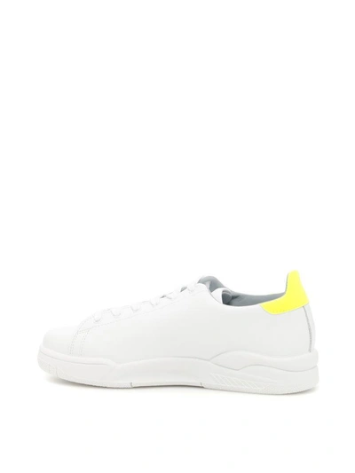 Shop Chiara Ferragni Leather Roger Sneakers With Fluo Stars In Yellow Fluo|bianco