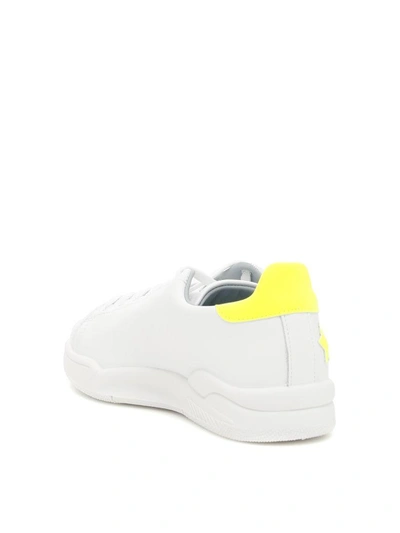 Shop Chiara Ferragni Leather Roger Sneakers With Fluo Stars In Yellow Fluo|bianco