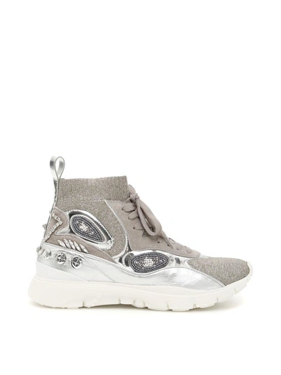 Shop Valentino Hi-top Lurex Sneakers In Silver (grey)
