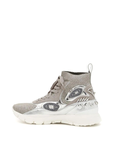 Shop Valentino Hi-top Lurex Sneakers In Silver (grey)
