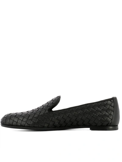 Shop Bottega Veneta Black Leather Loafers