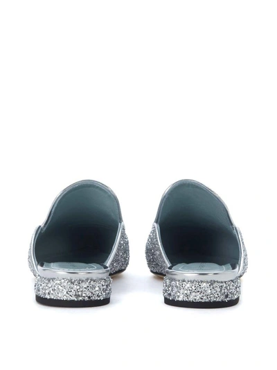 Shop Chiara Ferragni Logomania Silver Glitter Mules In Argento