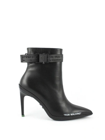 Shop Off-white Pointed Toe Black Calfskin Ankle Boots In Nero