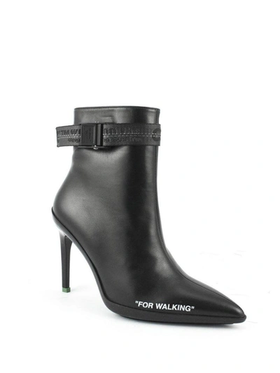 Shop Off-white Pointed Toe Black Calfskin Ankle Boots In Nero