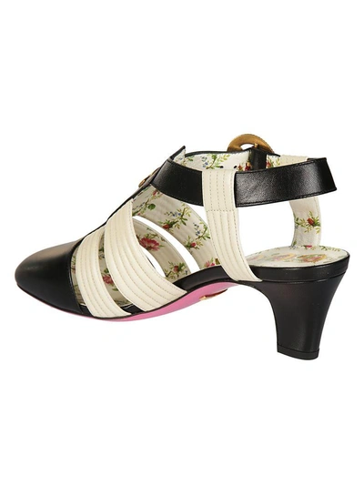 Shop Gucci Mid Heel T-strap Sandals In Nero E Vintage White